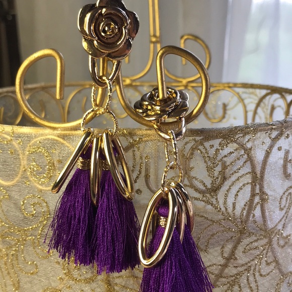 Purple Fringe Earrings with rose